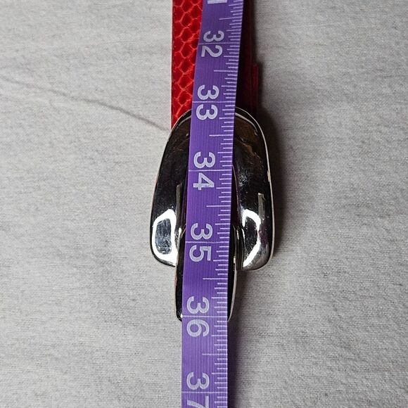 Morgan Taylor Vintage Adjustable Red Snakeskin Silver Tone Hardware Hook Belt - Picture 11 of 13